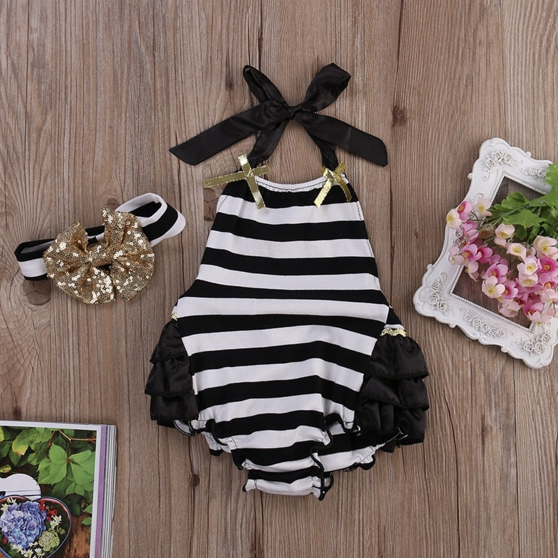 Baby Girls Clothes Floral Stripe Bodysuit Summer Children Clothing Princess Jumpsuit Sunsuit Outfit 0-24M - ebowsos