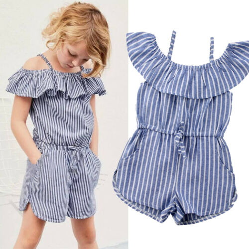 Baby Girls Clothes Stripe Romper Suspender Shorts Cute Casual Cotton Summer Outfit Party Girl 1-6T - ebowsos