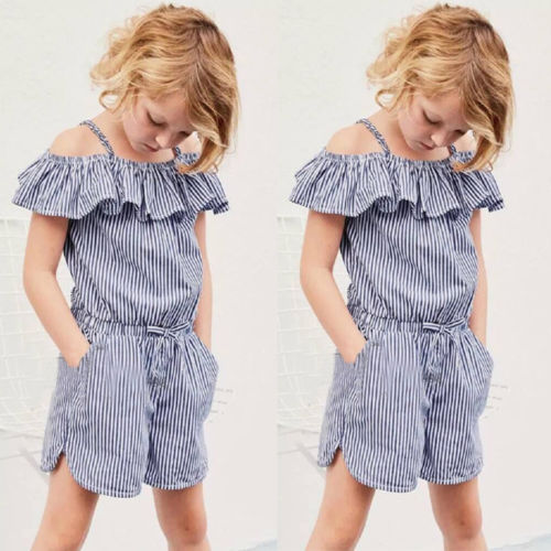 Baby Girls Clothes Stripe Romper Suspender Shorts Cute Casual Cotton Summer Outfit Party Girl 1-6T - ebowsos