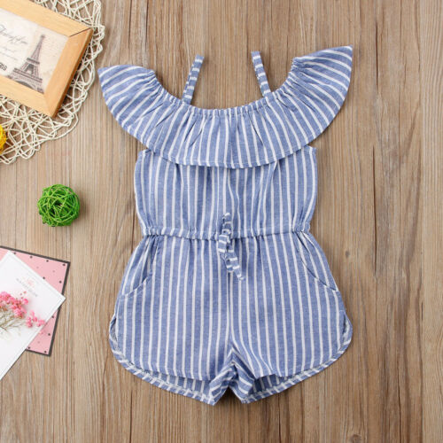 Baby Girls Clothes Stripe Romper Suspender Shorts Cute Casual Cotton Summer Outfit Party Girl 1-6T - ebowsos