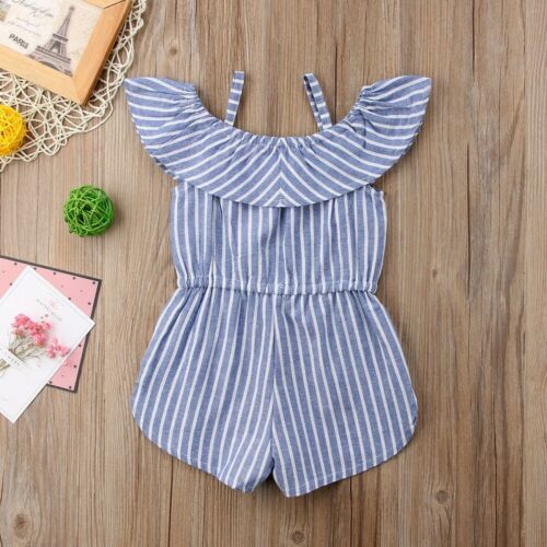 Baby Girls Clothes Stripe Romper Suspender Shorts Cute Casual Cotton Summer Outfit Party Girl 1-6T - ebowsos