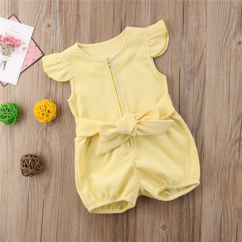 Baby Girls Clothing Sleeveless Romper Newborn Toddler Clothes Zipper Bow Sleeveless Bow Jumpsuit Kids Baby Girl 0-3T - ebowsos