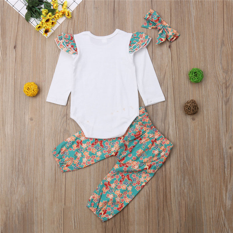 Baby Girls Clothing bebe girl casual Outfits Clothes cotton Long Sleeve Tops Romper Pants Headband Sets - ebowsos