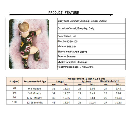 Baby Girls Cotton Romper Outfits Short Sleeve Flower Pullover Jumpsuit Stockings 2Pcs Toddler Clothes - ebowsos