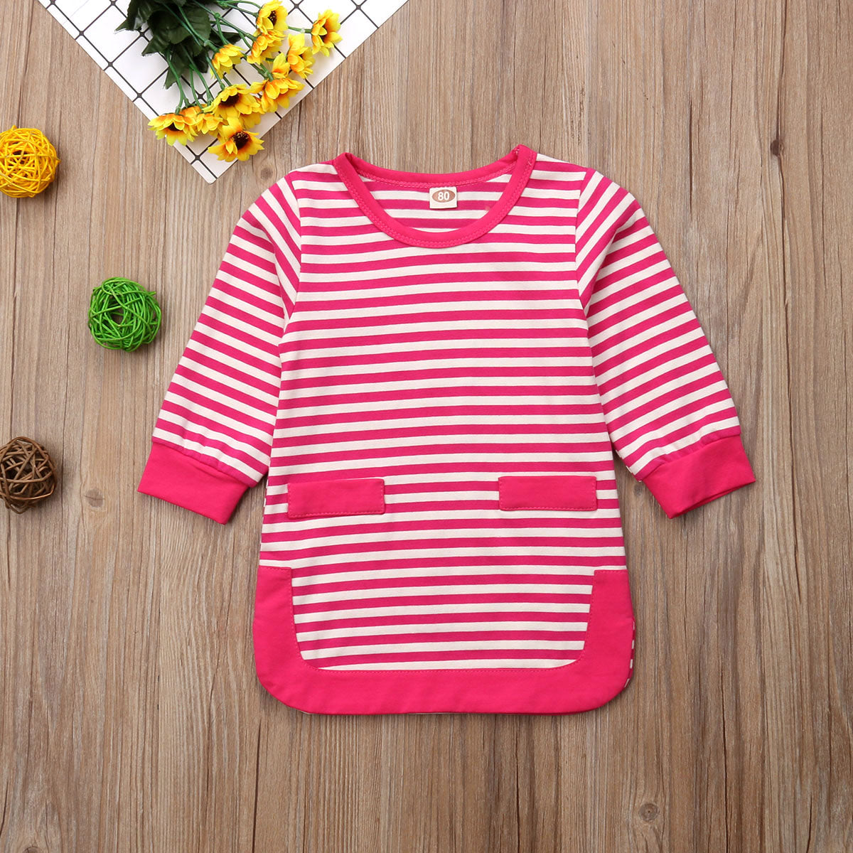 Baby Girls Dress Striped Long Sleeve Loose Princess Party Cotton Casual Kids Dresses - ebowsos