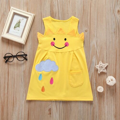 Baby Girls Dress Summer Princess Clothes Pocket Sleeveless Yellow Sun Strap Party Sundress Costume Clothing - ebowsos