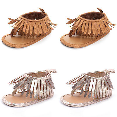 Baby Girls First Walkers Tassel Prewalker Summer Tassels Leather Shoes 0-12M - ebowsos