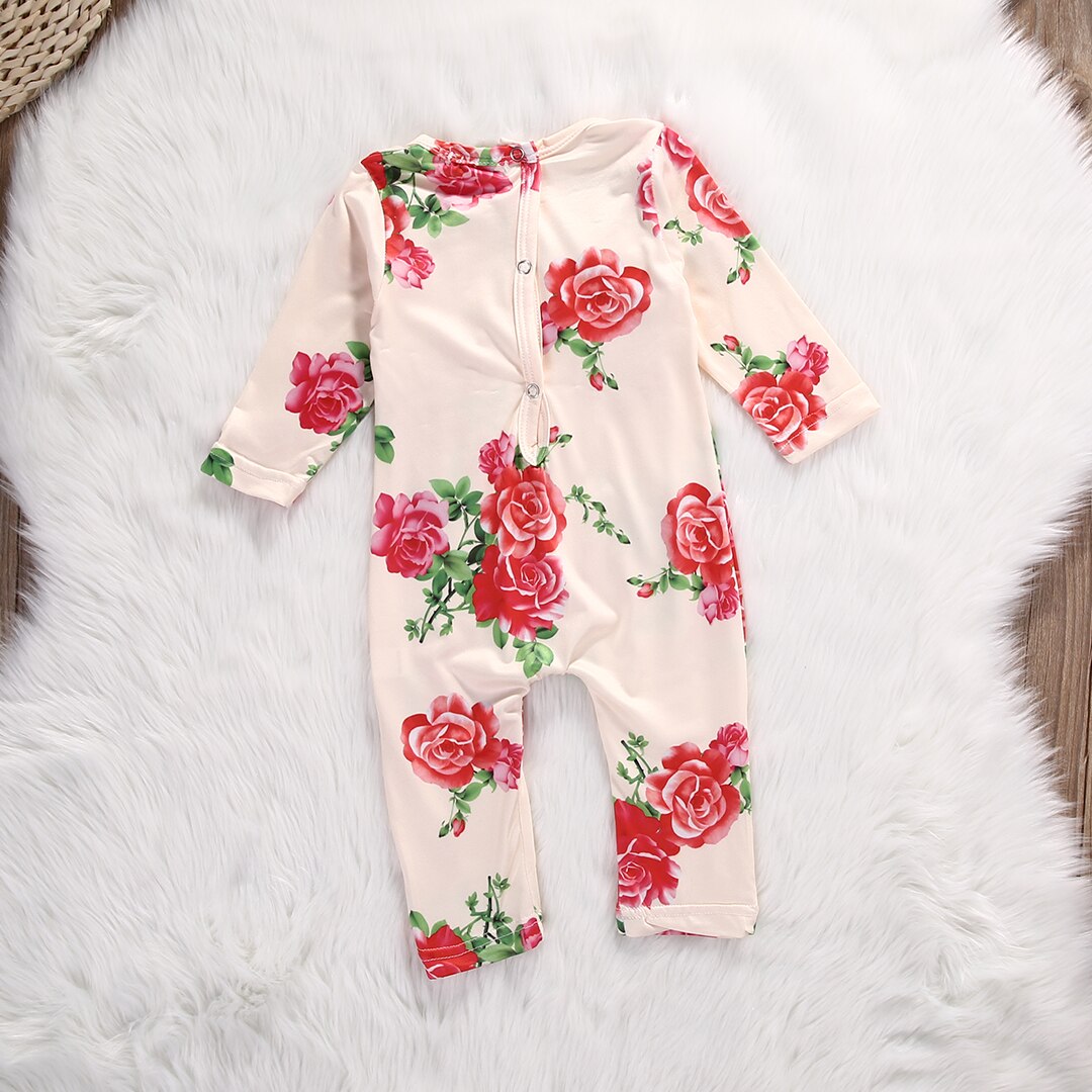 Baby Girls Floral Long Sleeve Long Sleeve Cotton  Romper Jumpsuit Outfits Clothes - ebowsos