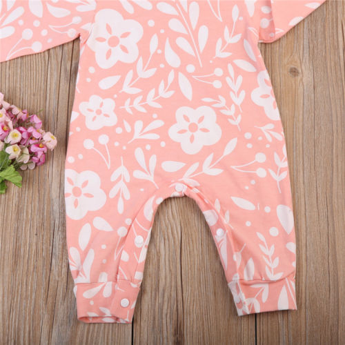 Baby Girls Floral Long Sleeve Romper Jumpsuit Cotton Pajamas Headband Outfits Clothes - ebowsos