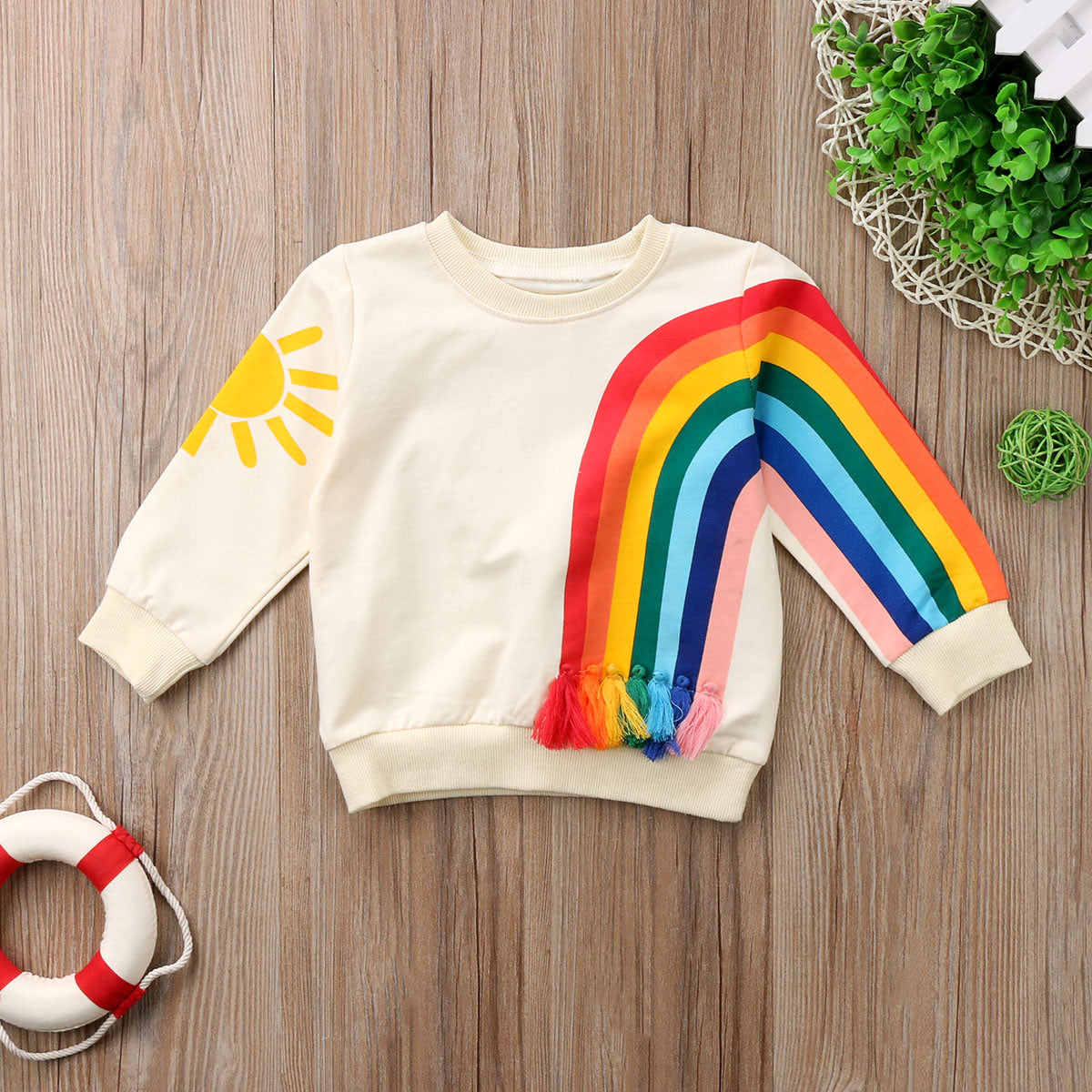 Baby Girls Kids Rainbow T-Shirt Clothes Blouse Sweater Sweatshirt Cardigan Long Sleeve Cotton Clothes - ebowsos