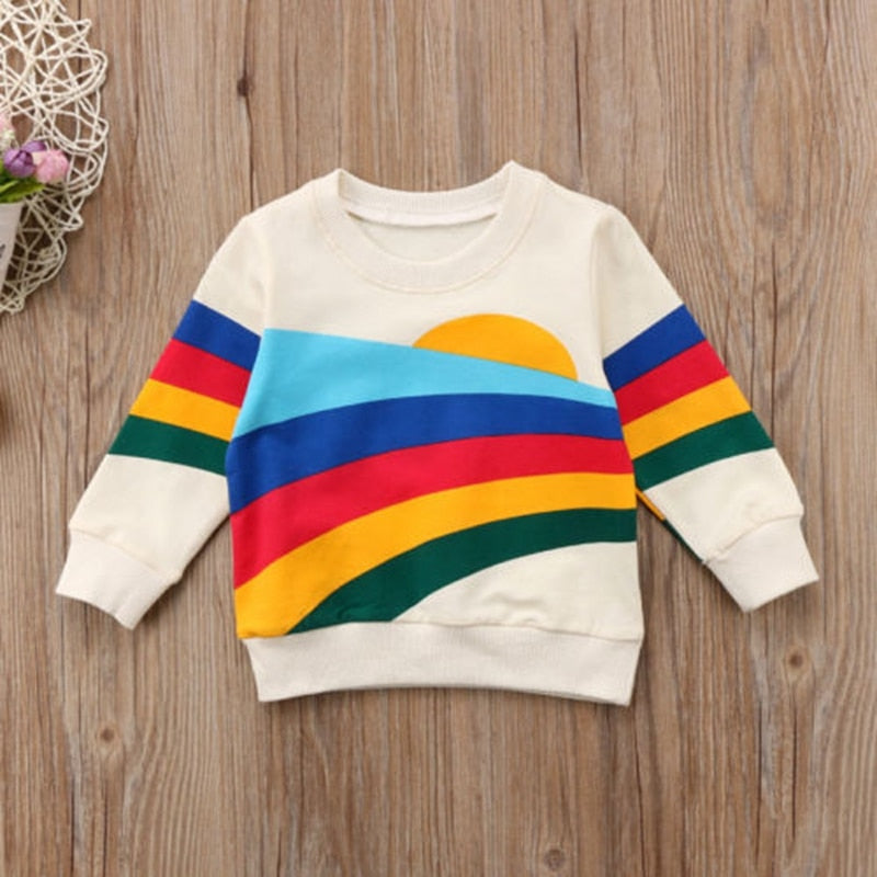 Baby Girls Kids T Shirt Clothes Rainbow T-Shirt Blouse Long Sleeve Cotton Tops Girl Winter Clothes - ebowsos