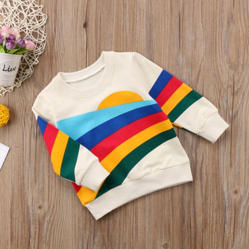 Baby Girls Kids T Shirt Clothes Rainbow T-Shirt Blouse Long Sleeve Cotton Tops Girl Winter Clothes - ebowsos