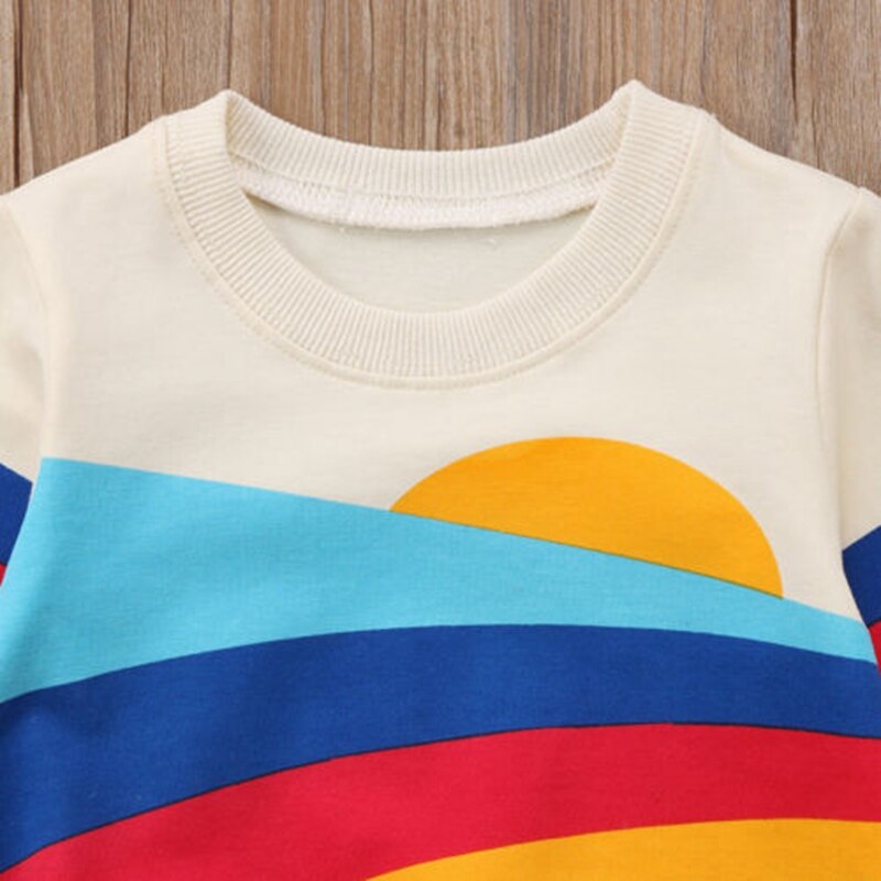 Baby Girls Kids T Shirt Clothes Rainbow T-Shirt Blouse Long Sleeve Cotton Tops Girl Winter Clothes - ebowsos