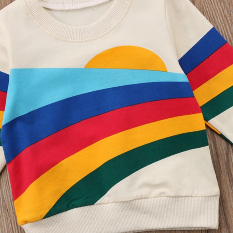 Baby Girls Kids T Shirt Clothes Rainbow T-Shirt Blouse Long Sleeve Cotton Tops Girl Winter Clothes - ebowsos