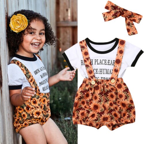 Baby Girls Newborn Clothes Cotton Tops T-shirt+Shorts Pants+Headband Outfits Set - ebowsos