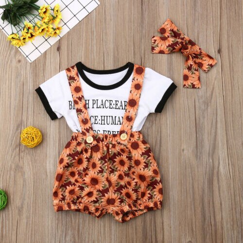 Baby Girls Newborn Clothes Cotton Tops T-shirt+Shorts Pants+Headband Outfits Set - ebowsos