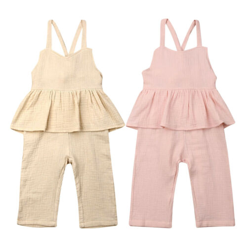 Baby Girls Overalls Sleeveless Backless Jumpsuit Toddler Girl Jumpsuit Wide Leg Pants Trousers Girls Clothes - ebowsos