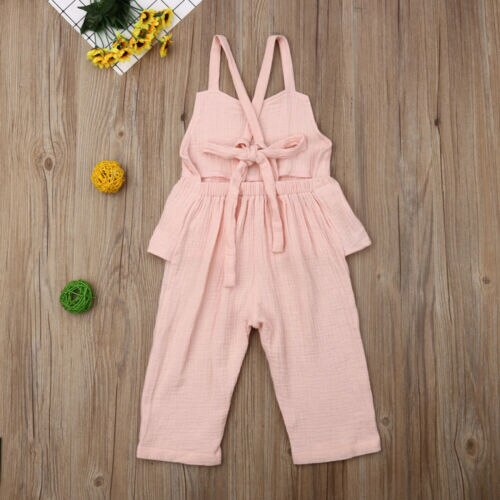 Baby Girls Overalls Sleeveless Backless Jumpsuit Toddler Girl Jumpsuit Wide Leg Pants Trousers Girls Clothes - ebowsos