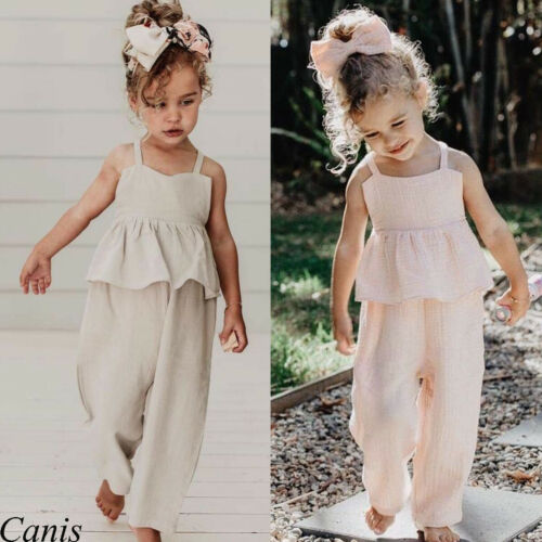 Baby Girls Overalls Sleeveless Backless Jumpsuit Toddler Girl Jumpsuit Wide Leg Pants Trousers Girls Clothes - ebowsos