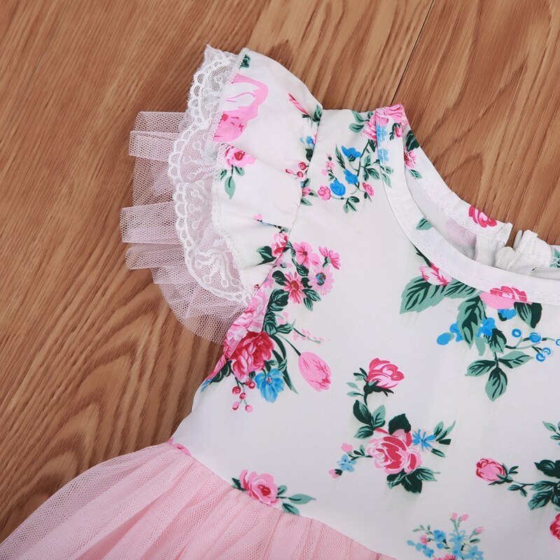 Baby Girls Party Dress Floral Princess Cute Short Sleeve Cotton Dress Summer Tulle Lace Tutu Dress Clothes 1-6T - ebowsos