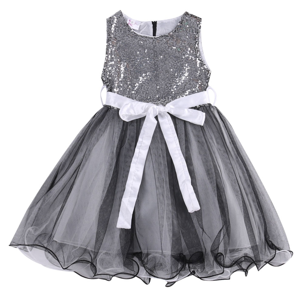 Baby Girls Princess Sequins Dress Sleeveless Party Wedding Pageant Formal Dress - ebowsos