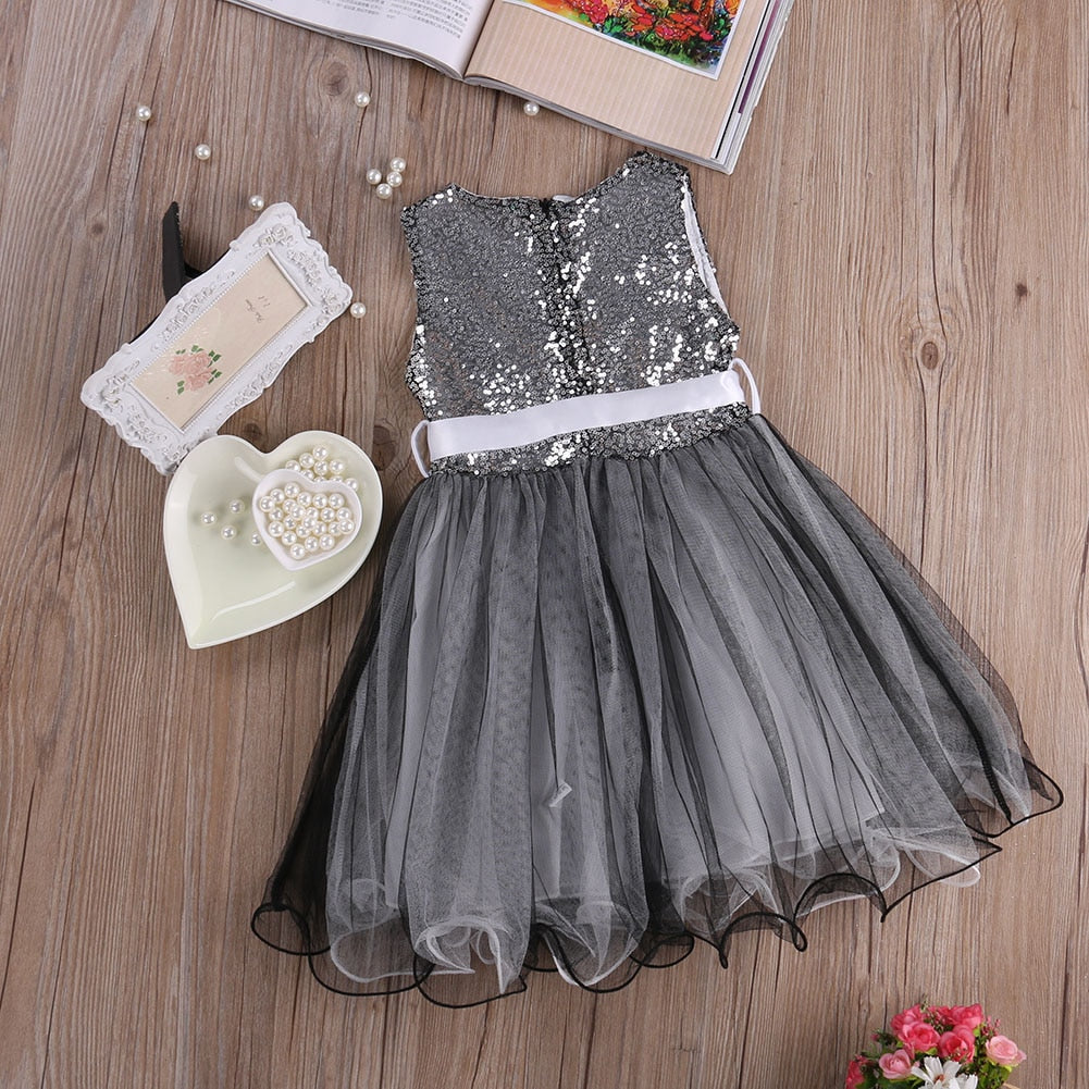 Baby Girls Princess Sequins Dress Sleeveless Party Wedding Pageant Formal Dress - ebowsos