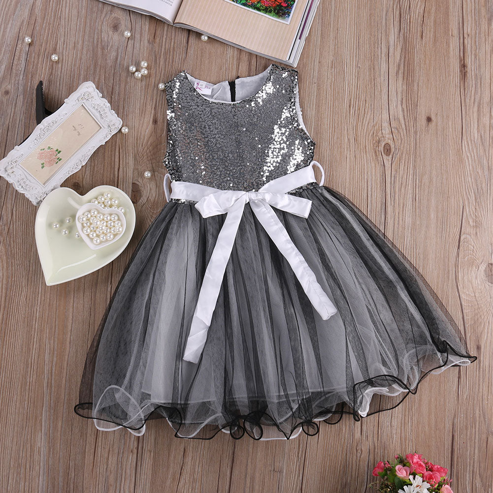 Baby Girls Princess Sequins Dress Sleeveless Party Wedding Pageant Formal Dress - ebowsos