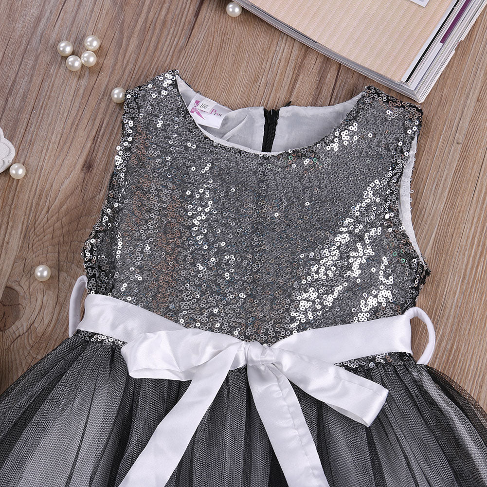 Baby Girls Princess Sequins Dress Sleeveless Party Wedding Pageant Formal Dress - ebowsos