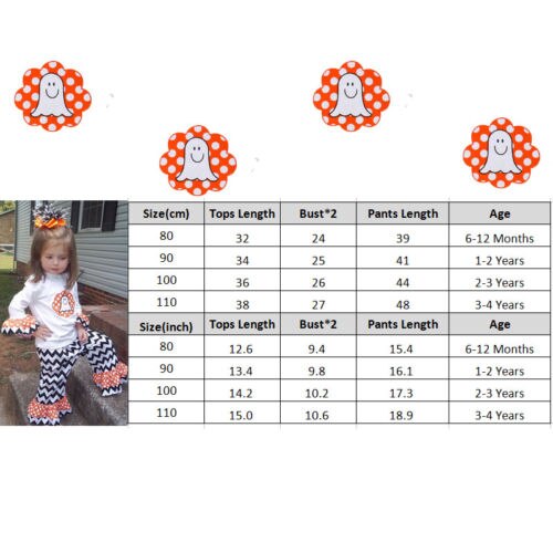 Baby Girls Pumpkin Wave Clothes Toddler Kids Halloween Clothes T-shirt Tops+Long Pants Flare Sleeve Outfits - ebowsos