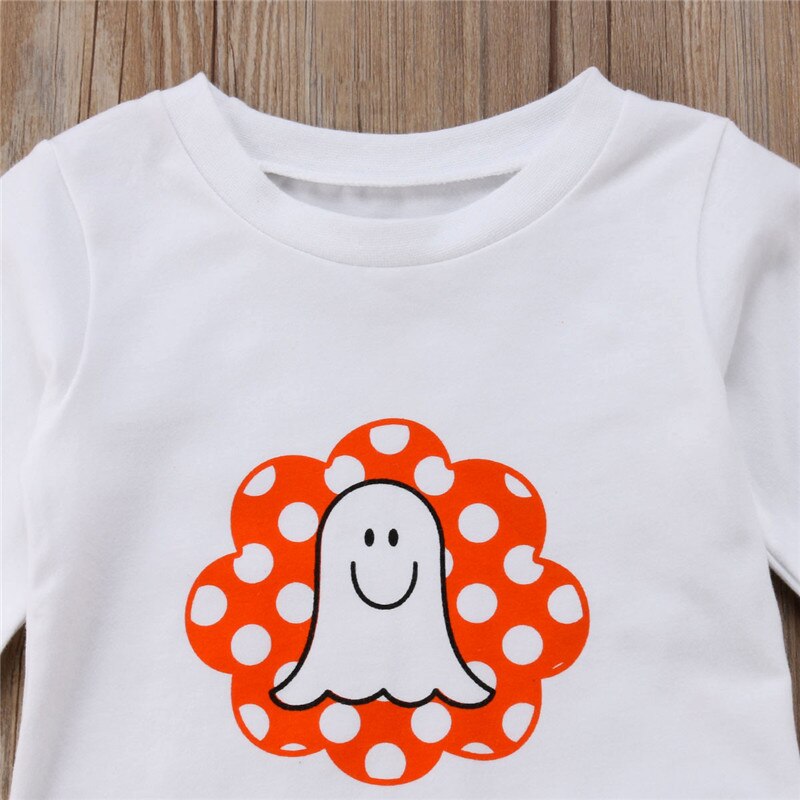 Baby Girls Pumpkin Wave Clothes Toddler Kids Halloween Clothes T-shirt Tops+Long Pants Flare Sleeve Outfits - ebowsos