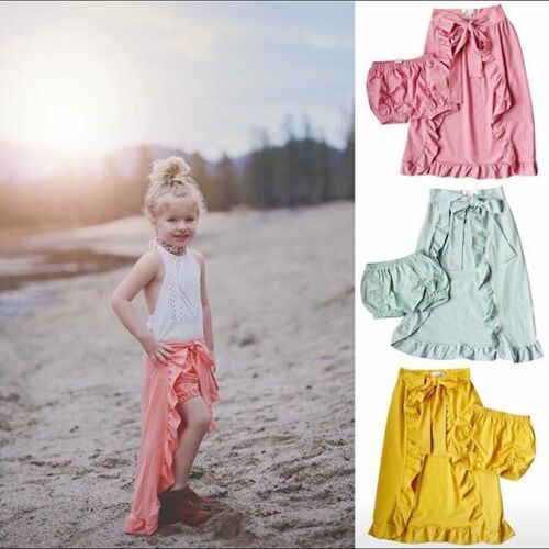 Baby Girls Skirts+Shorts Ruffle Bowknot Beach Dress Outfits 2Pcs Clothes - ebowsos