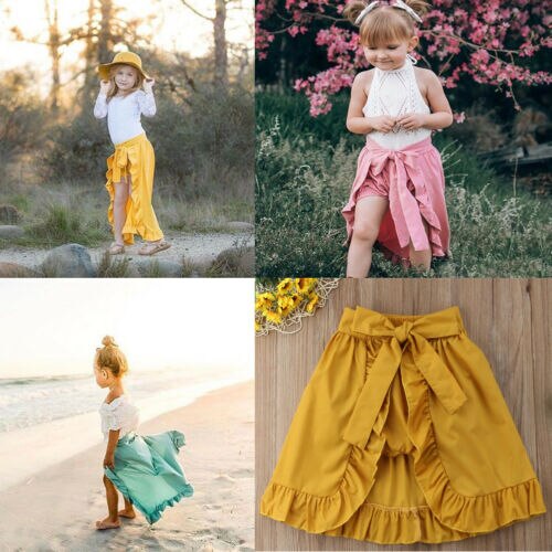 Baby Girls Skirts+Shorts Ruffle Bowknot Beach Dress Outfits 2Pcs Clothes - ebowsos