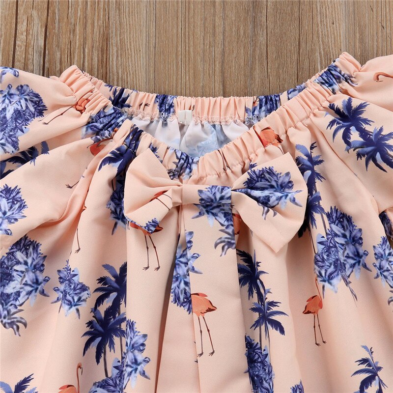 Baby Girls Summer Dresses Bowknot Flamingo Short Sleeve Dress Party Princess Tutu Dresses Summer Kids Clothing - ebowsos