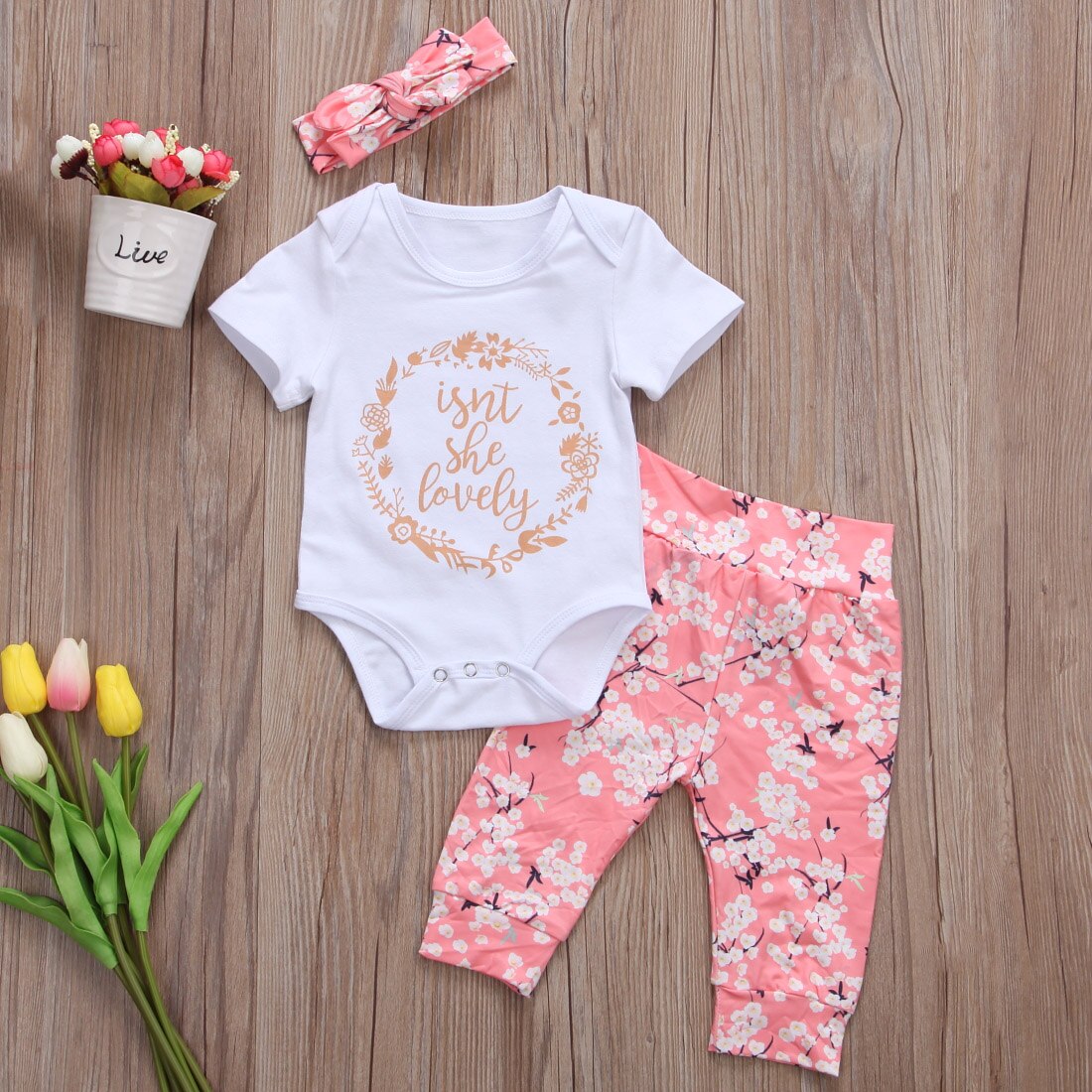 Baby Girls Summer Pants Set Newborn Bodysuit Jumpsuit Clothes Outfits set - ebowsos