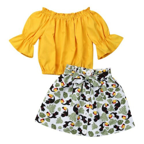 Baby Girls Sunflower Clothes Short Sleeve Off Shoulder Top+Tutu Skirt Outfits 2Pcs - ebowsos