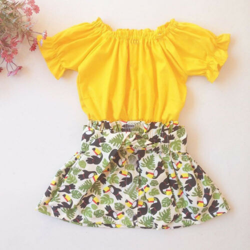 Baby Girls Sunflower Clothes Short Sleeve Off Shoulder Top+Tutu Skirt Outfits 2Pcs - ebowsos