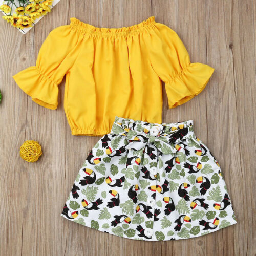 Baby Girls Sunflower Clothes Short Sleeve Off Shoulder Top+Tutu Skirt Outfits 2Pcs - ebowsos