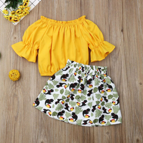 Baby Girls Sunflower Clothes Short Sleeve Off Shoulder Top+Tutu Skirt Outfits 2Pcs - ebowsos