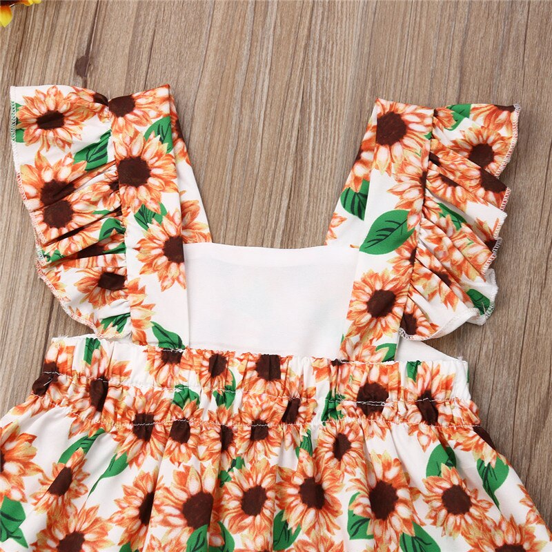 Baby Girls Sunflower Dresses Lace Sleeve Floral Party Dress Summer Kids Clothes - ebowsos