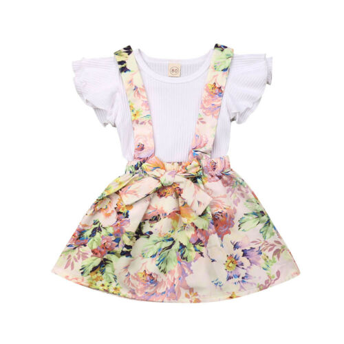 Baby Girls Tops t Shirt Floral Belt Dress Skirt Outfit 2Pcs Set Clothes - ebowsos