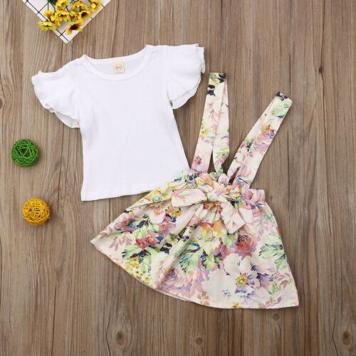 Baby Girls Tops t Shirt Floral Belt Dress Skirt Outfit 2Pcs Set Clothes - ebowsos