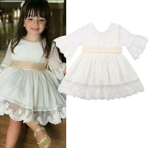 Baby Girls White Lace Dress Dresses Christening  Bridesmaid Flower Girl - ebowsos