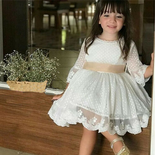 Baby Girls White Lace Dress Dresses Christening  Bridesmaid Flower Girl - ebowsos