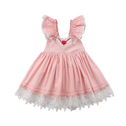 Baby Girls clothes sleeveless Ruffle Lace Party square collar backless kids Toddler cotton Mini Dresses one pieces - ebowsos