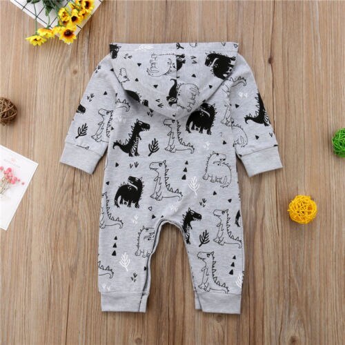 Baby Infant Boys Long Sleeve Romper Hooded Jumpsuit Dinosaur Outfits Cotton Autumn Clothes - ebowsos