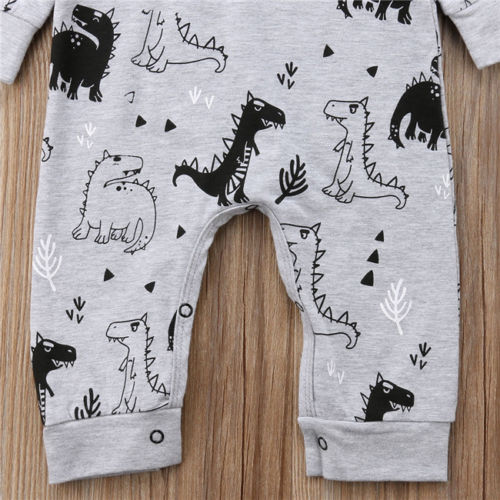 Baby Infant Boys Long Sleeve Romper Hooded Jumpsuit Dinosaur Outfits Cotton Autumn Clothes - ebowsos