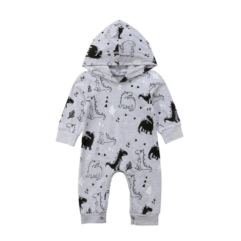 Baby Infant Boys Long Sleeve Romper Hooded Jumpsuit Dinosaur Outfits Cotton Autumn Clothes - ebowsos