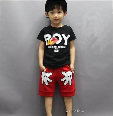 Baby Kids Boy Cartoon Mouse Short Sleeve T-shirt+ Palm Shorts Pants 2pcs Children Clothing Set  2-7Y - ebowsos