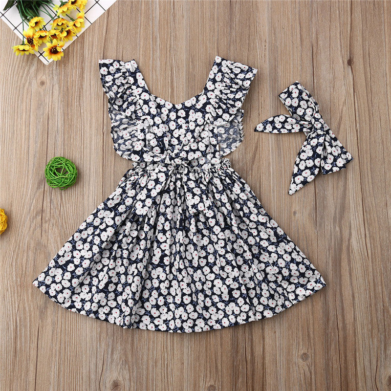 Baby Kids Girls Clothes Daisy Floral Ruffle Sleeveless Dresses Tutu Dress Clothes Sundress 6M-4T - ebowsos