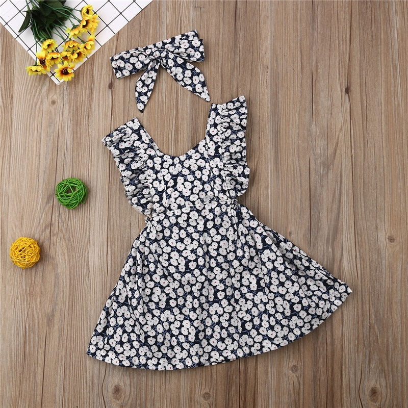 Baby Kids Girls Clothes Daisy Floral Ruffle Sleeveless Dresses Tutu Dress Clothes Sundress 6M-4T - ebowsos